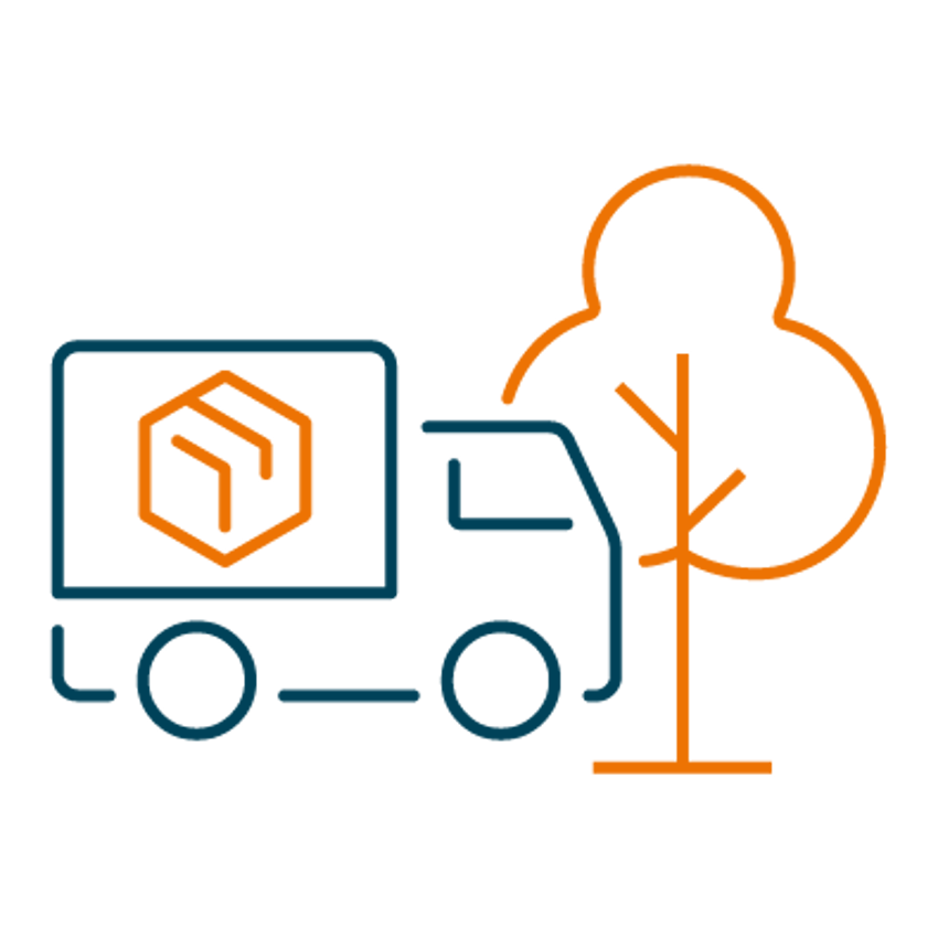 Icoon van een vrachtwagen met daarop een product afgebeeld. 