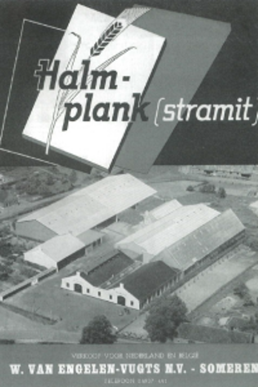 Poster van Halmplank van vroeger met een bovenaanzicht van de oude fabriek.