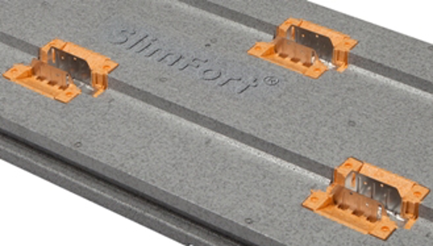 Productfoto van SlimFort gevelisolatiesysteem en ingezoomd op de oranje EPS in hoge densiteit.