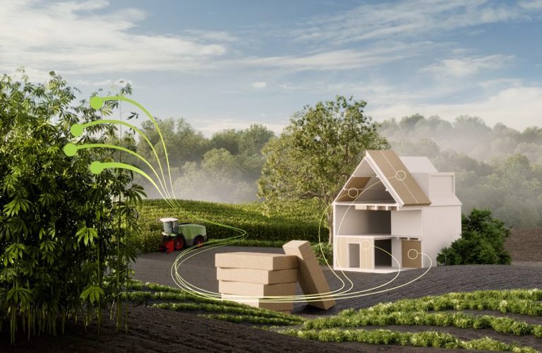 Beeld m.b.t. het isoleren van land tot pand met hennep-isolatie