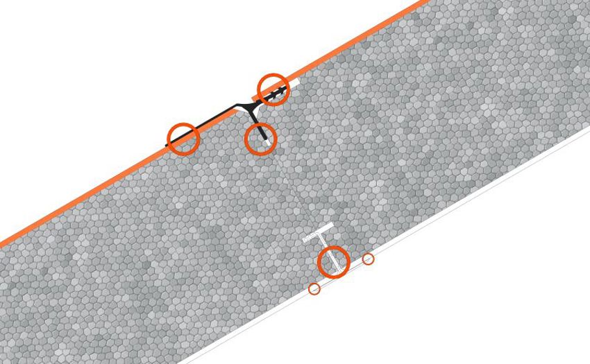 Illustratie van SlimFix Spoor isolatie met omcirkeling van de luchtdichting bij het EPDM profiel.