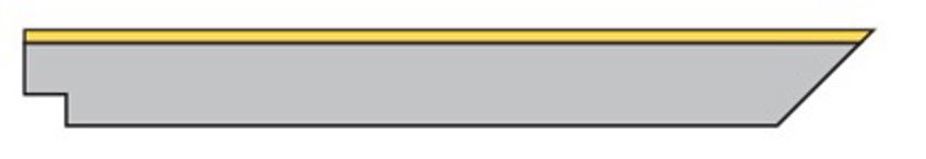 Illustratie van de doorsnede van een SlimFix RenoTwin isolatieplaat met uitsparing en schuinte. 