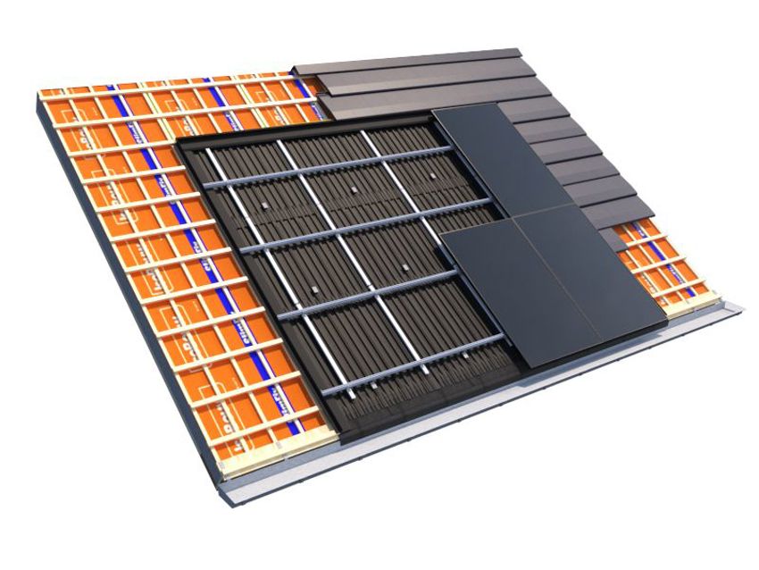 Illustratie van een dakopbouw met het SlimFix XT Solar daksysteem. 