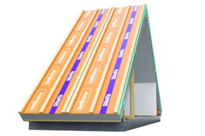 Illustratie van het scharnierende SlimFix XT Max prefab dakelement vanuit de voorzijde