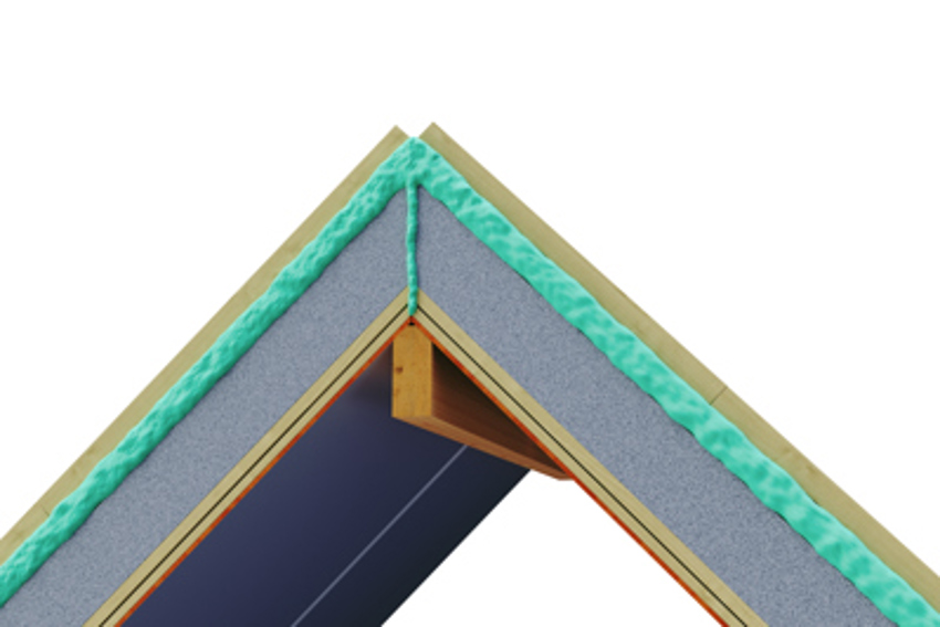 Illustratie van het dakelement waar een afdichtingsgoot in de nok zit die gepurd is. 