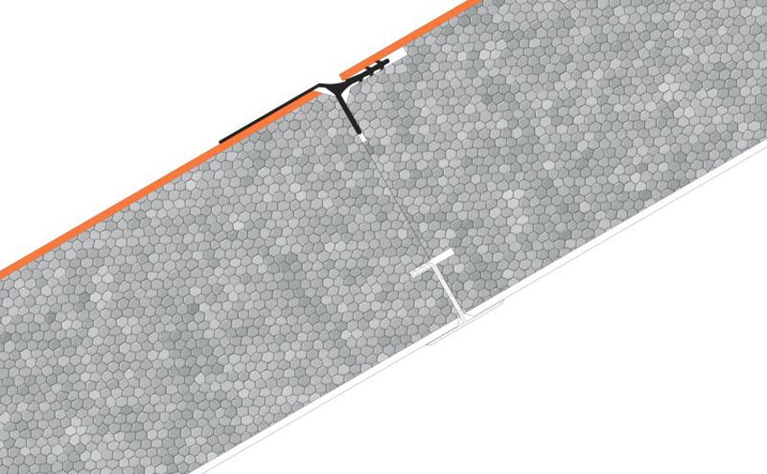 Illustratie van een EPDM profiel tussen 2 SlimFix Spoor dakelementen geklemd.