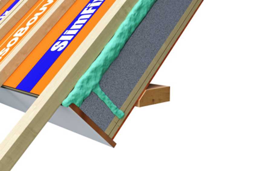 Illustratie van het dakelement met een verticale afdichtingsgoot die gepurd is. 