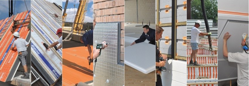 Fotocollage van de verschillende bouwdelen waar BEWI IsoBouw producten voor heeft ontwikkeld. 